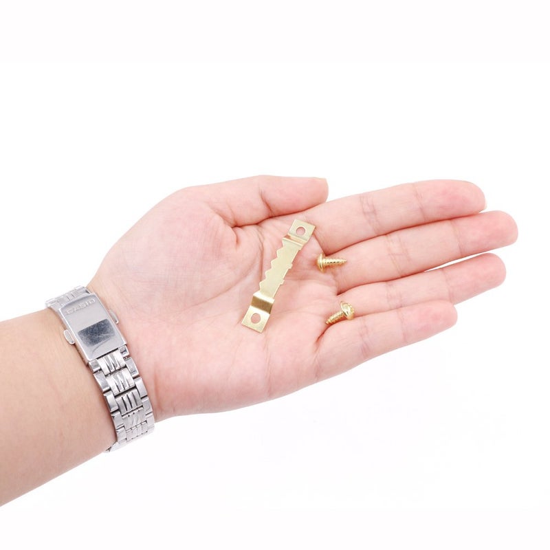 Rustark 120Pcs Golden Stainless Steel Sawtooth Picture Hangers Frame Hanging Hangers Double Hole with Screws for Picture Painting Frame Cross-Stitch - Image 5